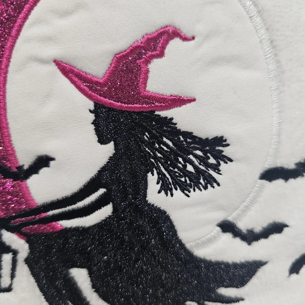 2pc Rachel Zoe Glitter Witch Hand Towels White Black Pink Moon Bats New